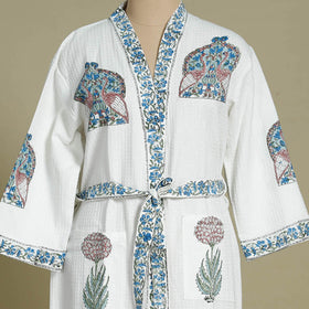 Buy Sanganeri Block Printed Waffle Weave Handwoven Bath Robe Online at iTokri.com