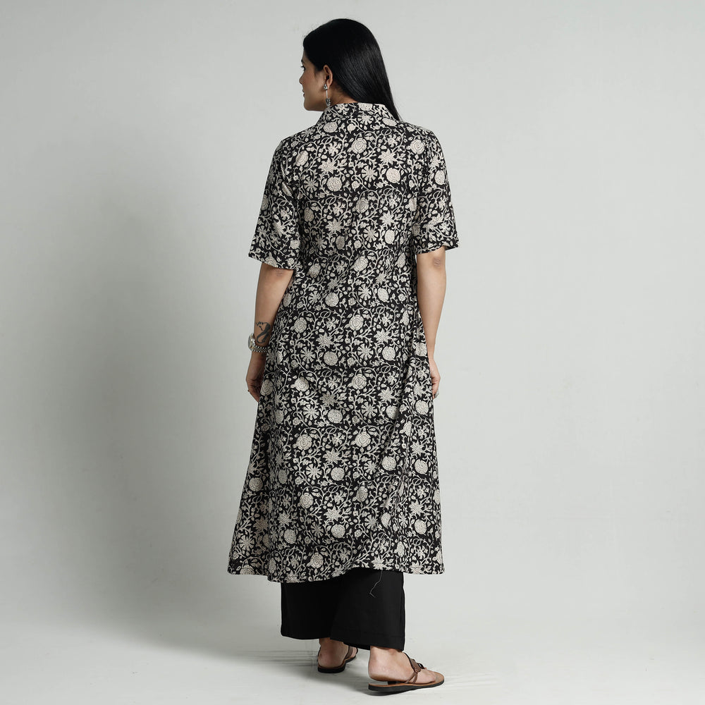 Black - Bagru Block Printed Cotton Kurta with Palazzo Set