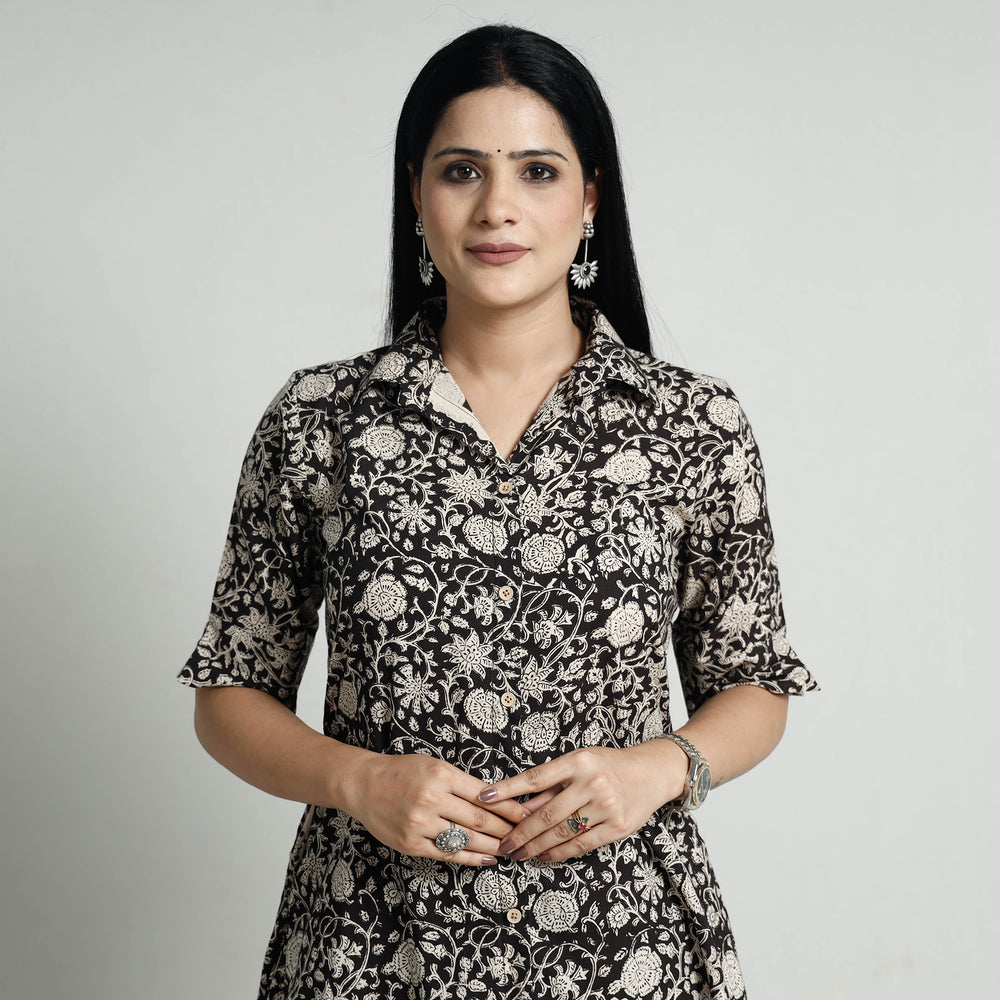 Black - Bagru Block Printed Cotton Kurta with Palazzo Set