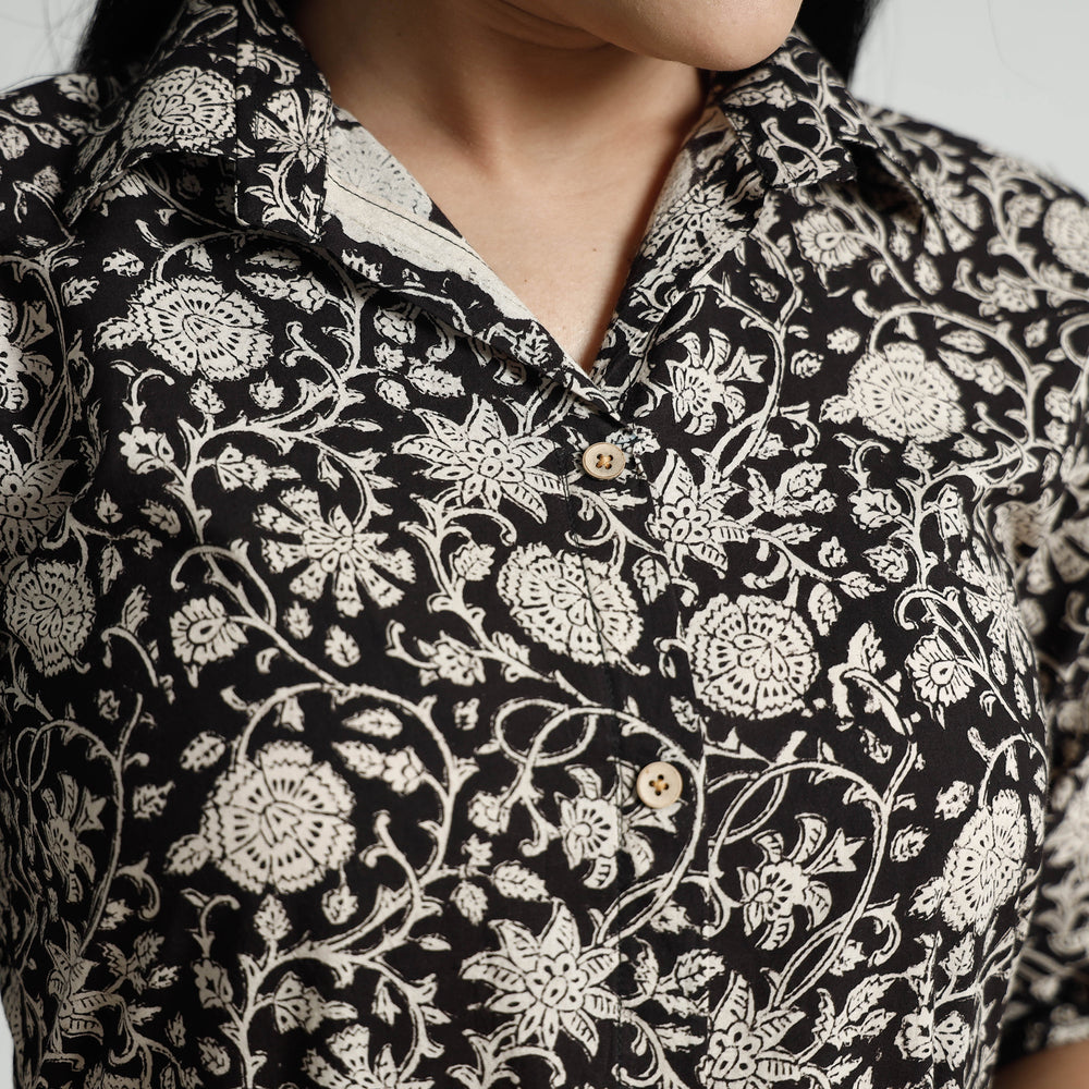 Black - Bagru Block Printed Cotton Kurta with Palazzo Set