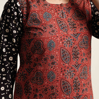 Red - Ajrakh Block Printed Cotton Kurta with Palazzo & Dupatta Set