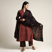 Red - Ajrakh Block Printed Cotton Kurta with Palazzo & Dupatta Set