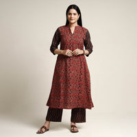 Red - Ajrakh Block Printed Cotton Kurta with Palazzo & Dupatta Set