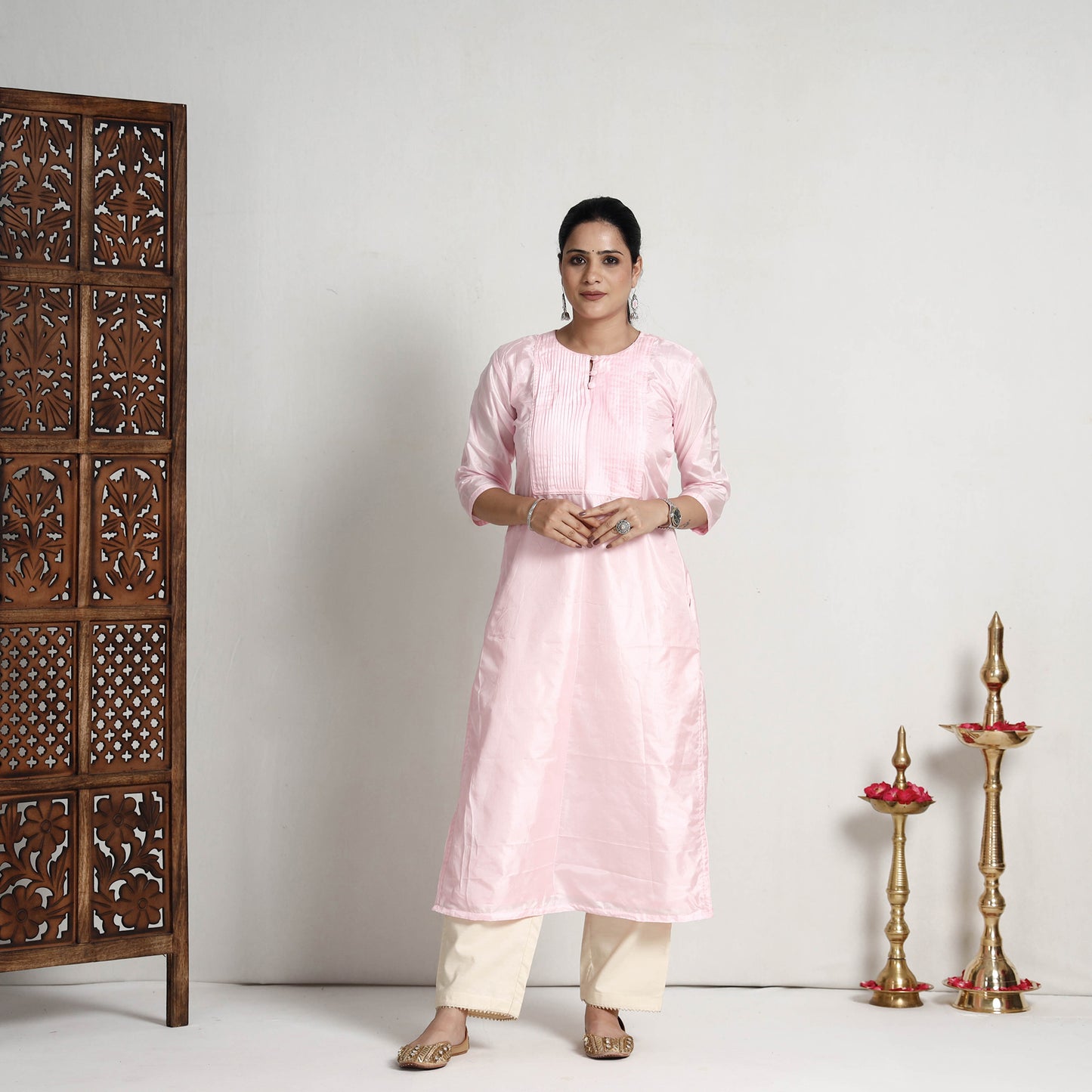 Plain Pintuck Pure Silk Kurta