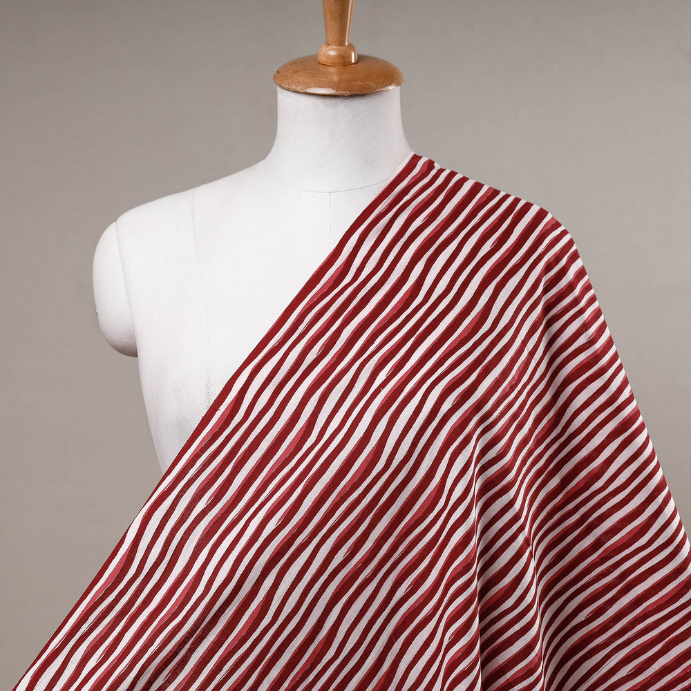 Red Sway Stripes Cotton Sanganeri Print Fabric