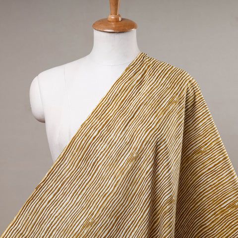 Brown - Yellow Lines Pattern Cotton Sanganeri Print Fabric