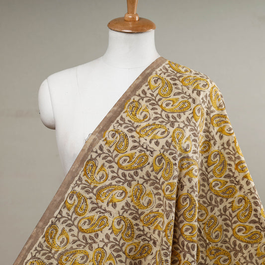 Beige - Jahota Ajrakh Hand Block Printed Cotton Fabric