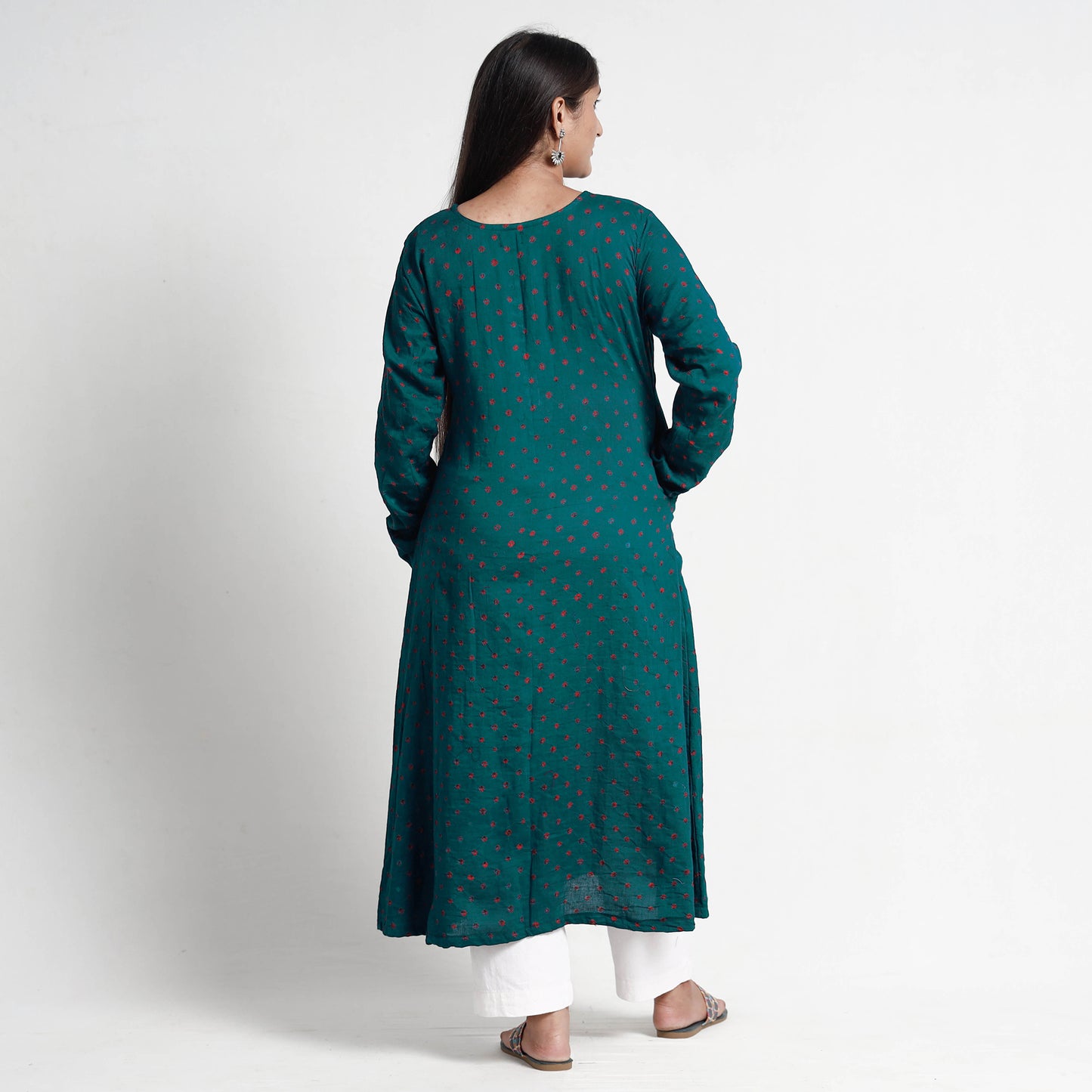 Dark Persian Green Bandhani Tie-Dye Cotton A-Line Kurta