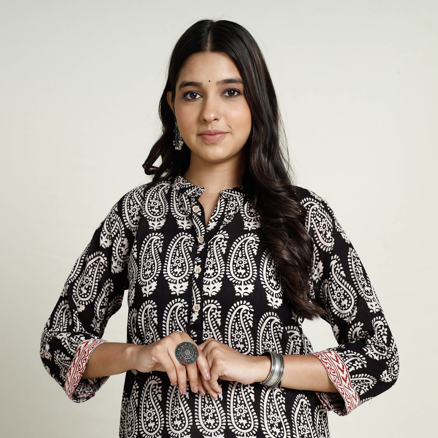 Black - Bagh Block Printed Mul Cotton Long Kurta