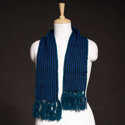 Blue - Kumaun Hand Knitted Woolen Muffler (66 in)