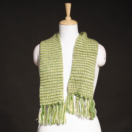 Green - Kumaun Hand Knitted Woolen Muffler (66 in)