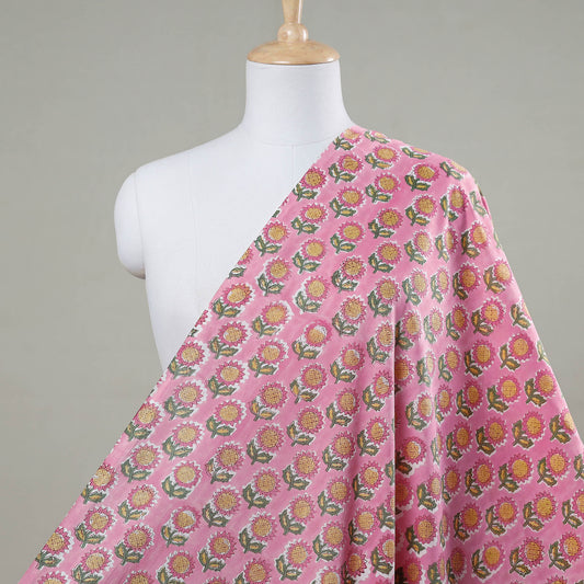 Pink - Sanganeri Block Printed Cotton Fabric