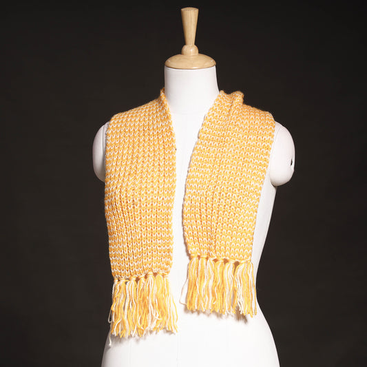 Yellow - Kumaun Hand Knitted Woolen Muffler (66 in)