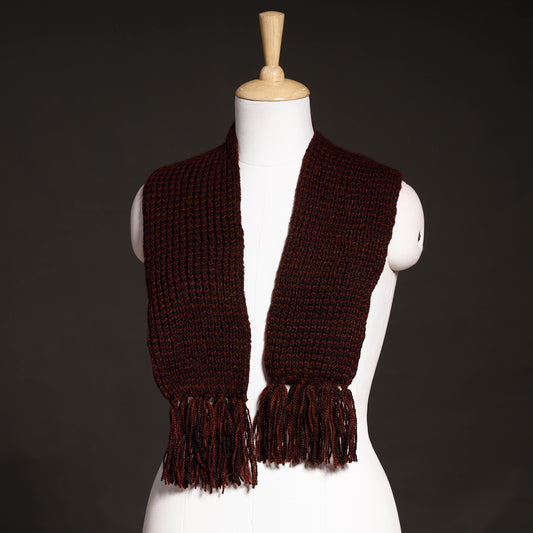 Brown - Kumaun Hand Knitted Woolen Muffler (66 in)