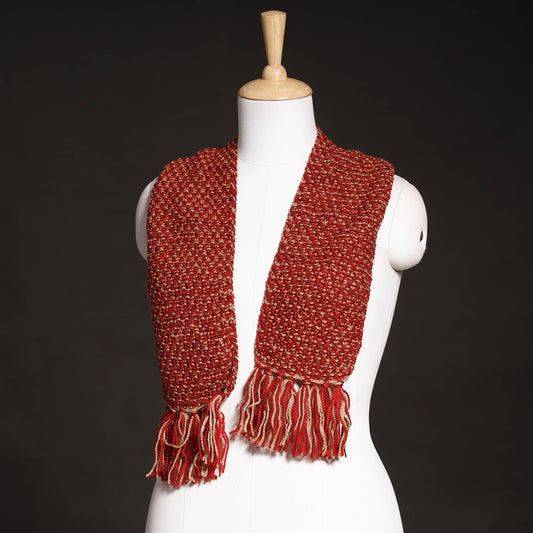 Red - Kumaun Hand Knitted Woolen Muffler (66 in)