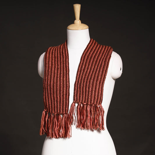 Brown - Kumaun Hand Knitted Woolen Muffler (66 in)