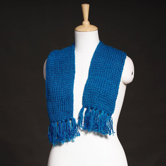 Blue - Kumaun Hand Knitted Woolen Muffler (66 in)