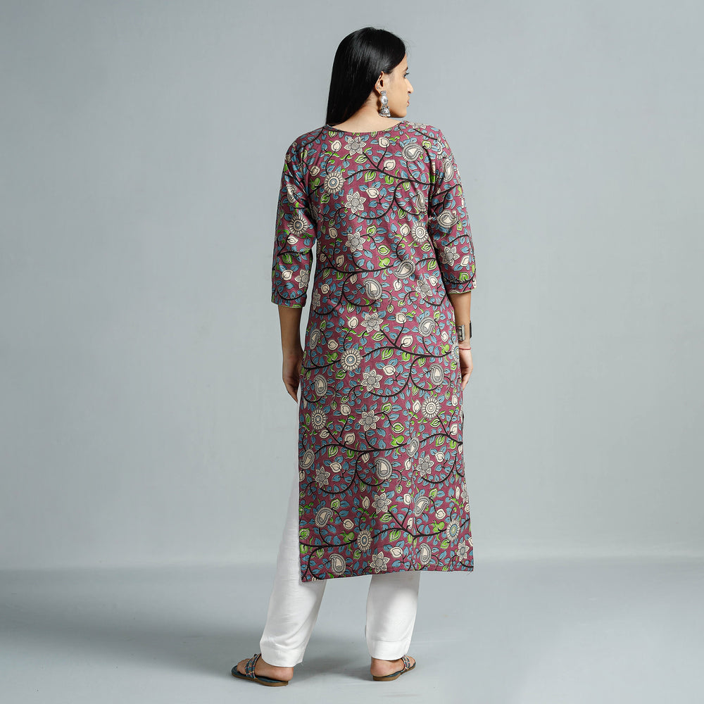 Purple - Kalamkari Printed Cotton Straight Kurta