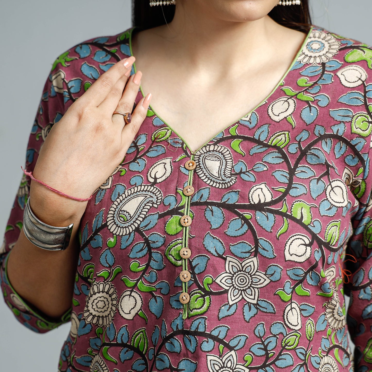 Purple - Kalamkari Printed Cotton Straight Kurta