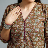 Brown - Kalamkari Printed Cotton Straight Kurta