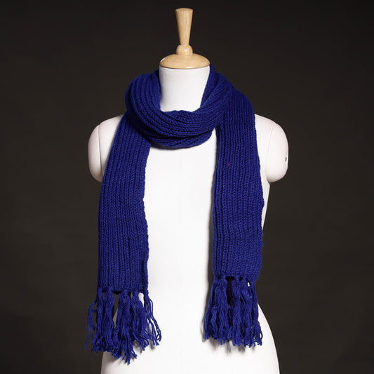 Blue - Kumaun Hand Knitted Woolen Muffler (90 in)