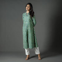 Green - Pipad Block Printed Cotton Long Kurta