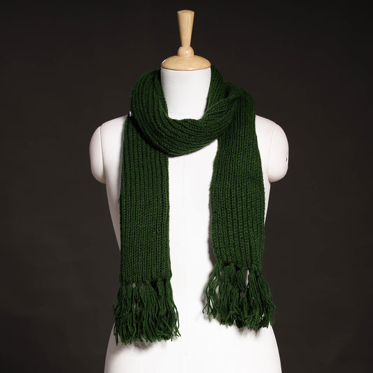 Green - Kumaun Hand Knitted Woolen Muffler (90 in)