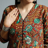 Red - Kalamkari Printed Cotton Flared Kurta