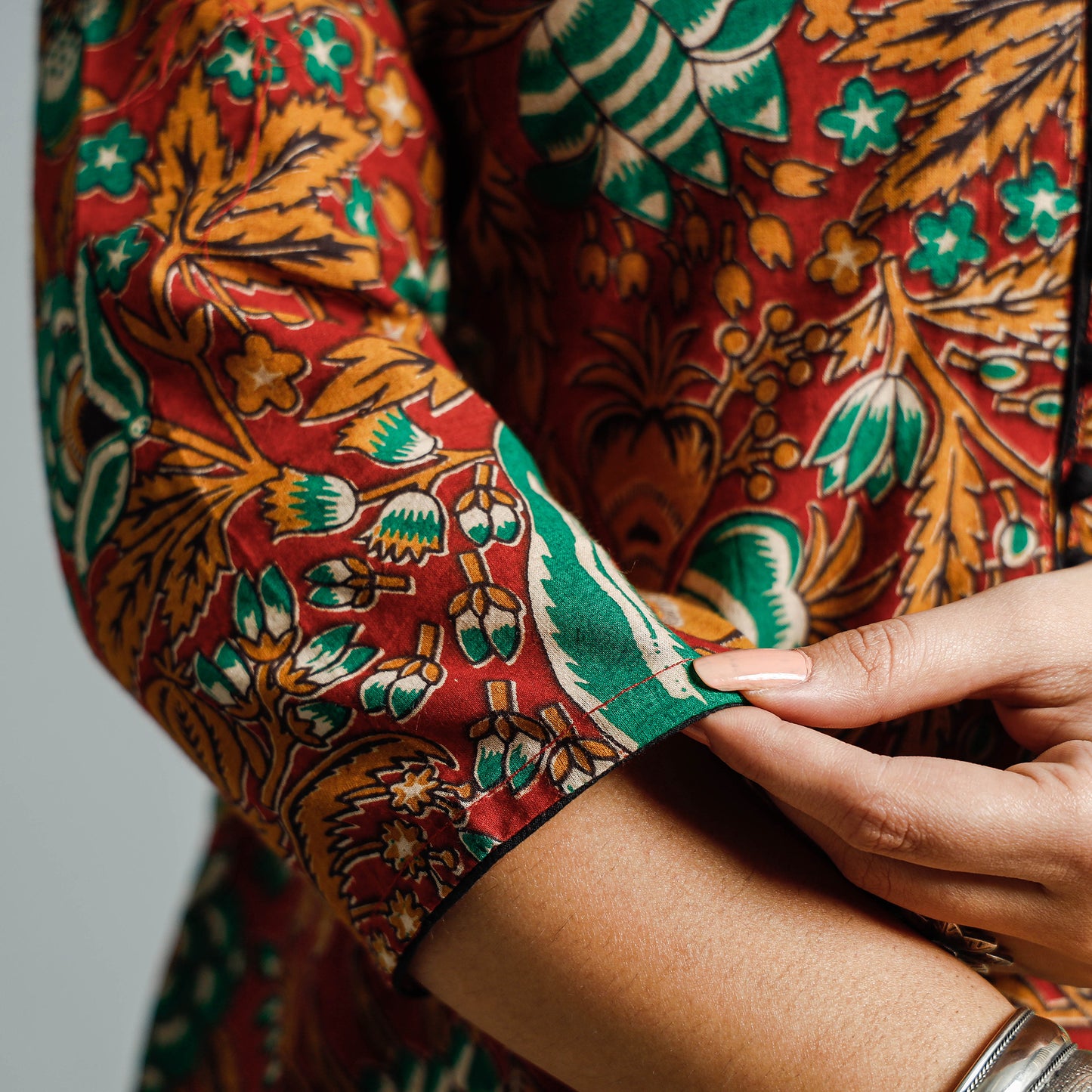 Red - Kalamkari Printed Cotton Flared Kurta