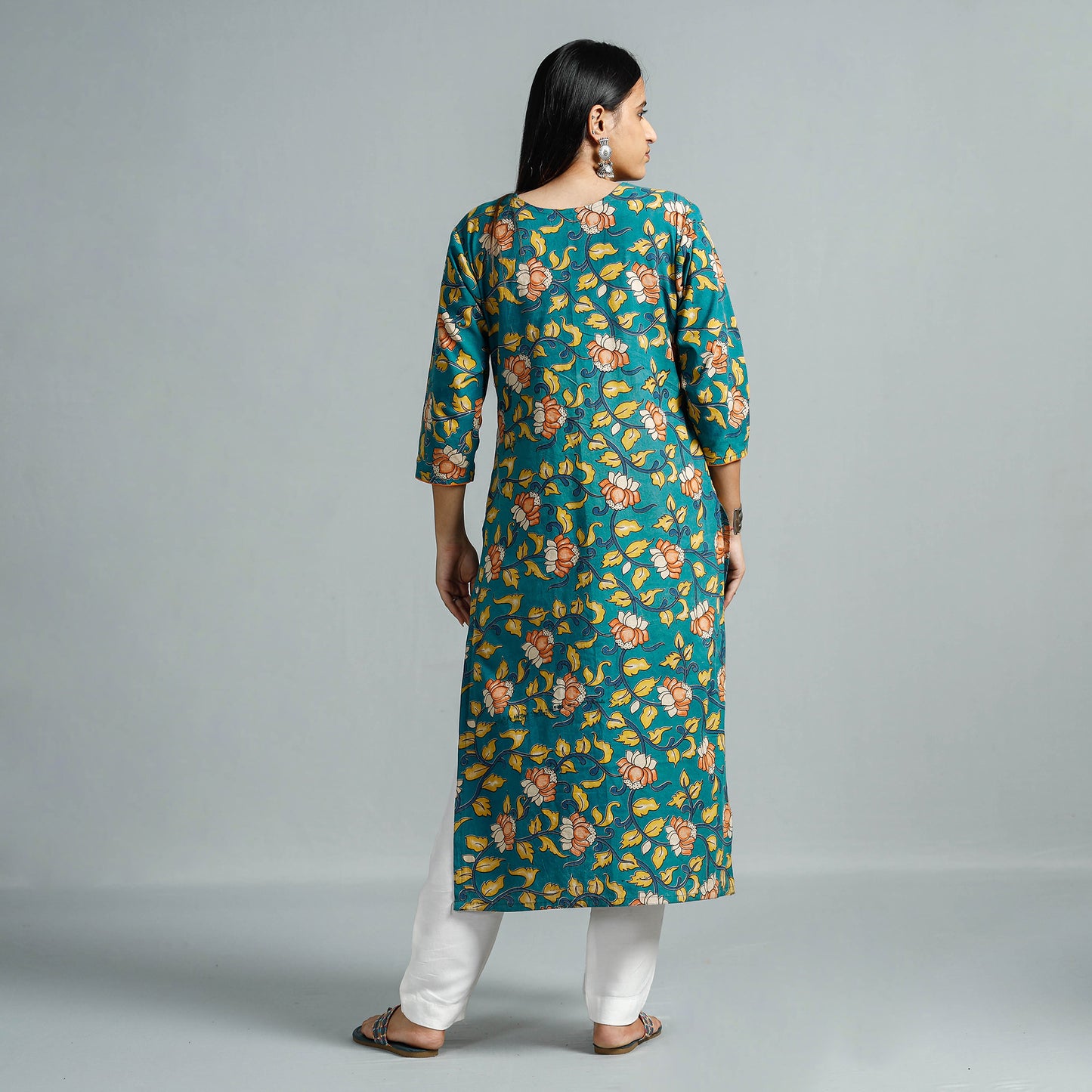 Green - Kalamkari Printed Cotton Straight Kurta