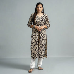 Beige - Kalamkari Printed Cotton Straight Kurta