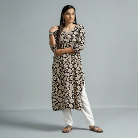 Beige - Kalamkari Printed Cotton Straight Kurta