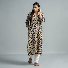 Beige - Kalamkari Printed Cotton Straight Kurta