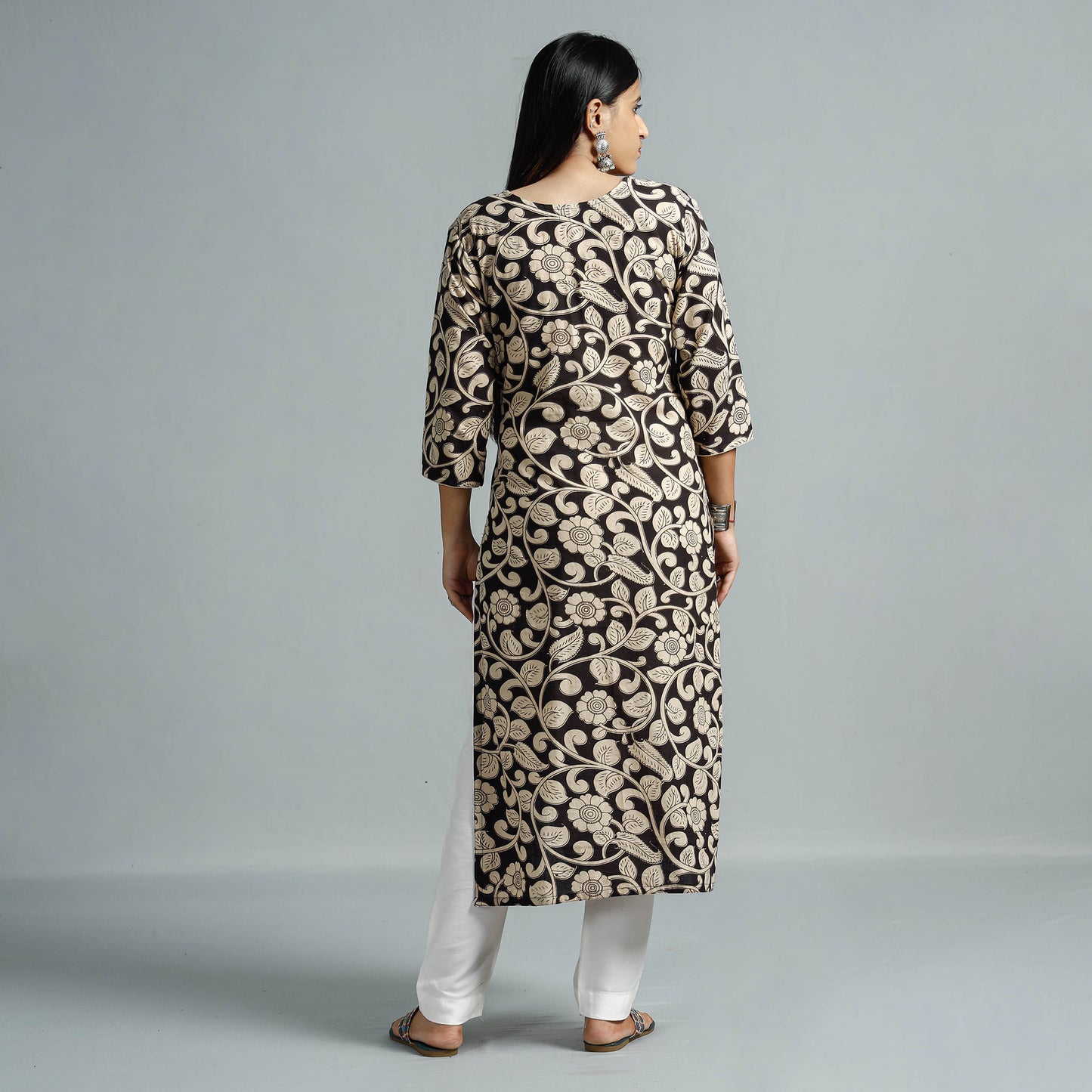 Beige - Kalamkari Printed Cotton Straight Kurta