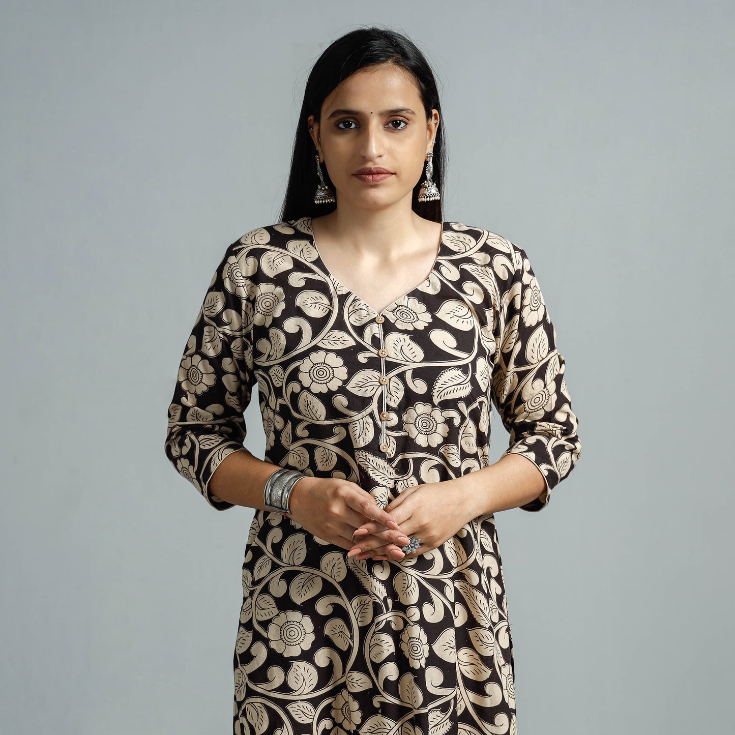 Beige - Kalamkari Printed Cotton Straight Kurta