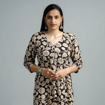 Beige - Kalamkari Printed Cotton Straight Kurta