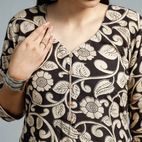 Beige - Kalamkari Printed Cotton Straight Kurta