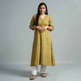  Kalamkari Printed Cotton Flared Kurta For Women