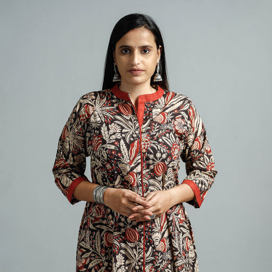 Beige - Kalamkari Printed Cotton Flared Kurta