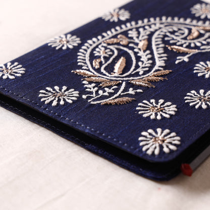 Lucknow Chikankari Hand Embroidery Silk Cover Notebook with Pencil (8 x 5.5 in)