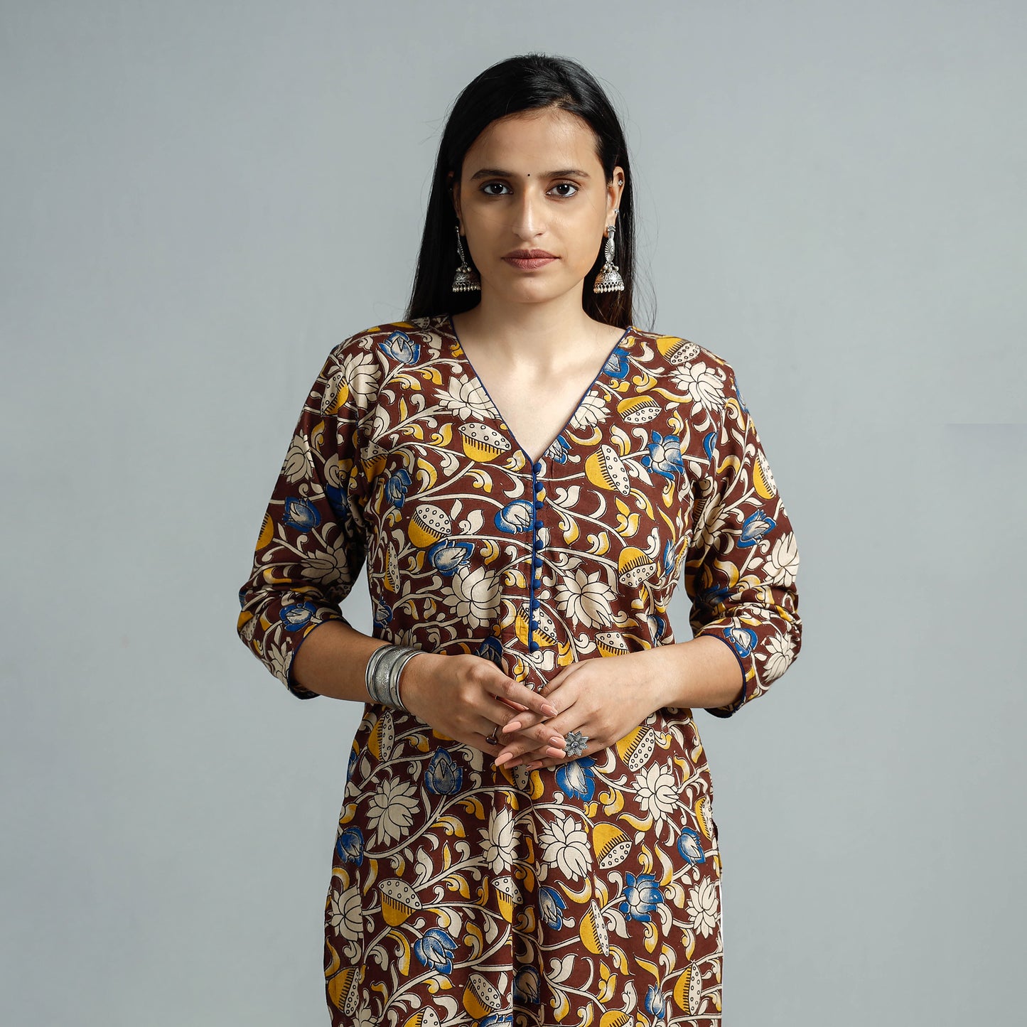 Maroon - Kalamkari Printed Cotton Straight Kurta