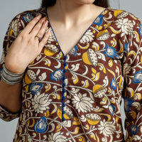 Maroon - Kalamkari Printed Cotton Straight Kurta