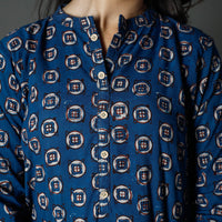 Blue - Pipad Block Printed Cotton Long Straight Kurta