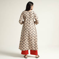 Beige - Mangalagiri Block Printed Cotton Kurta with Palazzo Set