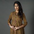 Buy Brown Pipad Block Printed Cotton Long Kurta for Women