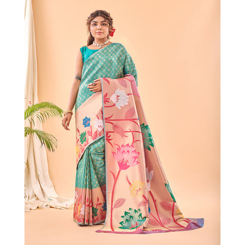 Green - Fulrani Rama Paithani Silk Handwork Saree