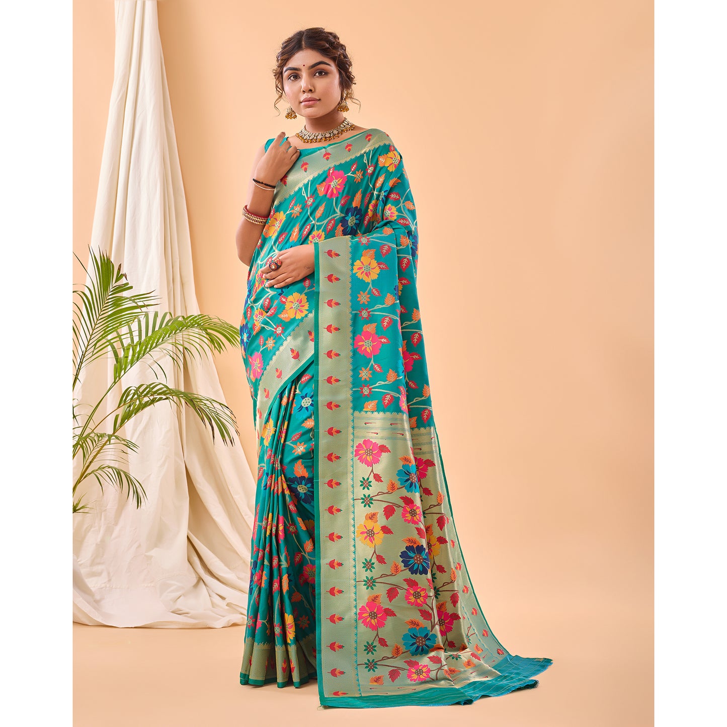 Green - Radhika Rama Paithani Silk Handwork Saree