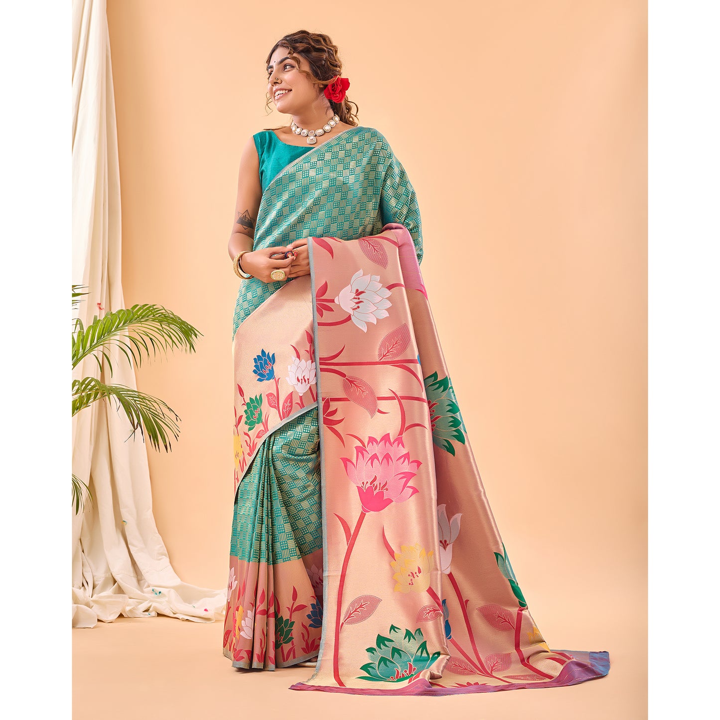 Green - Fulrani Rama Paithani Silk Handwork Saree