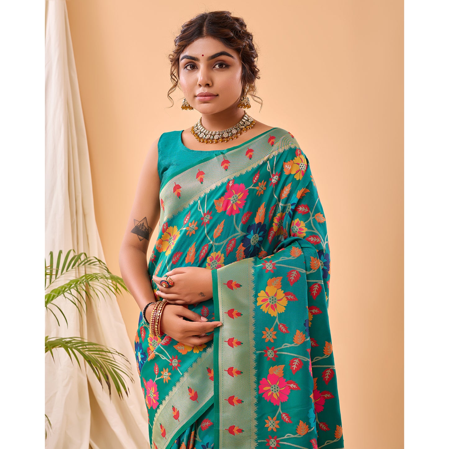 Green - Radhika Rama Paithani Silk Handwork Saree