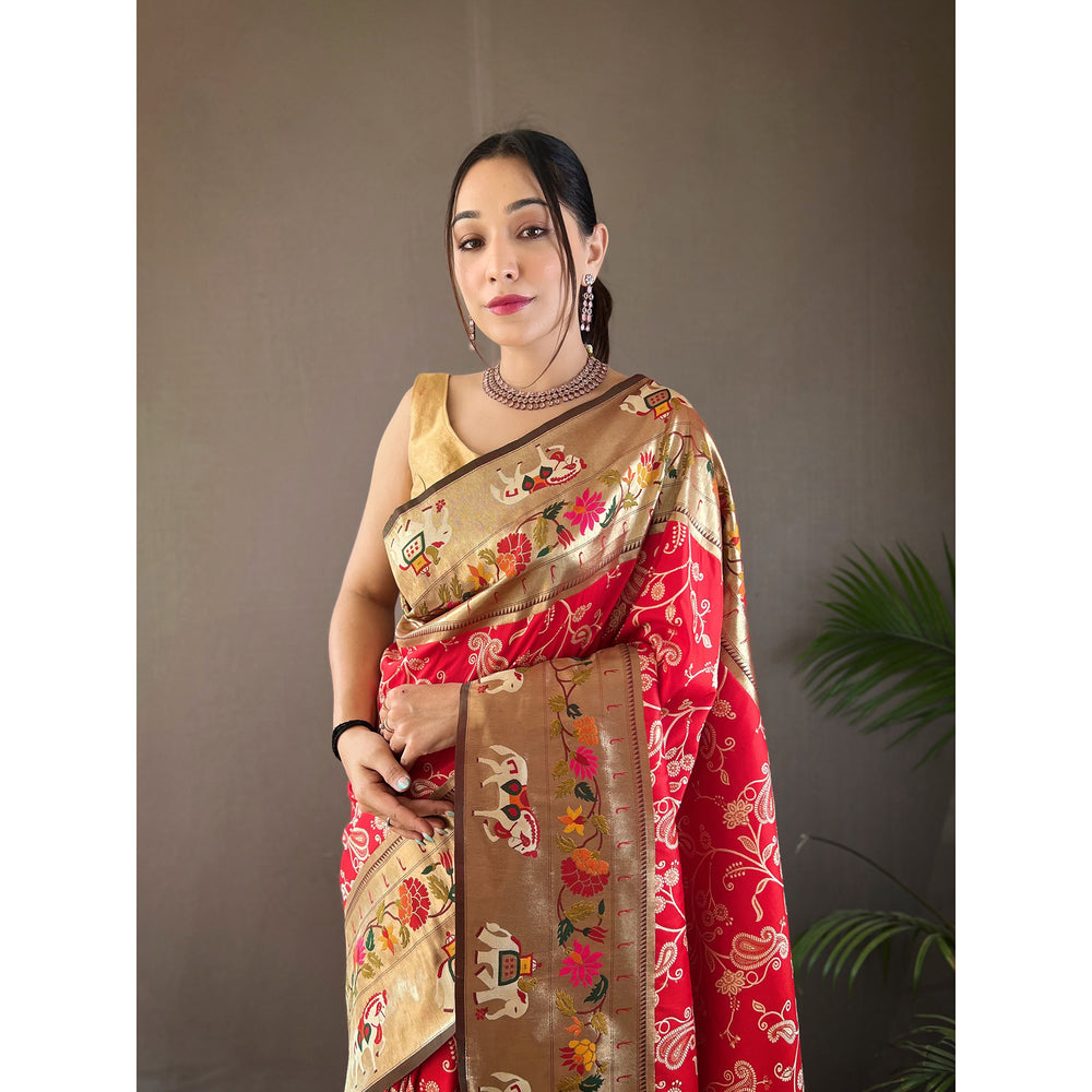 Godavari Red Silk Handwork Saree